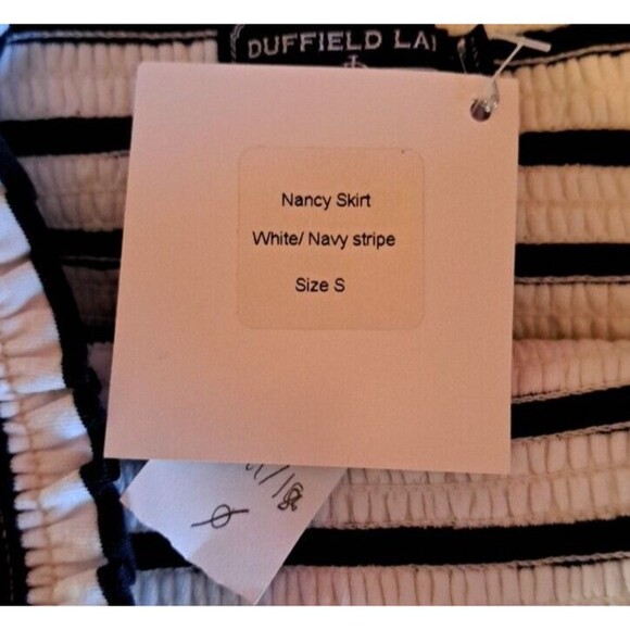 Duffield Lane Nancy Navy Stripe Smocked Waist Tiered Ruffle Skirt Women's Small - Picture 8 of 8